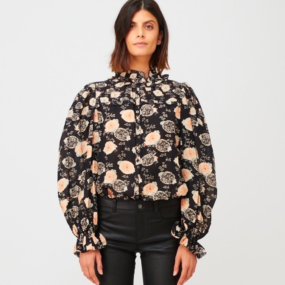 NEW Ulla Johnson Dionne Noir Floral Blouse 12